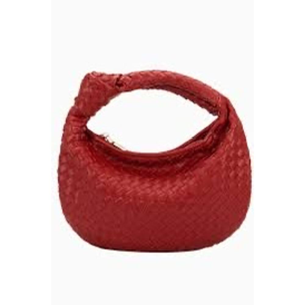 NEW Melie Bianco Drew Red Woven Vegan Leather Hobo Bag Top Handle Y2K Minimalist - Picture 3 of 8